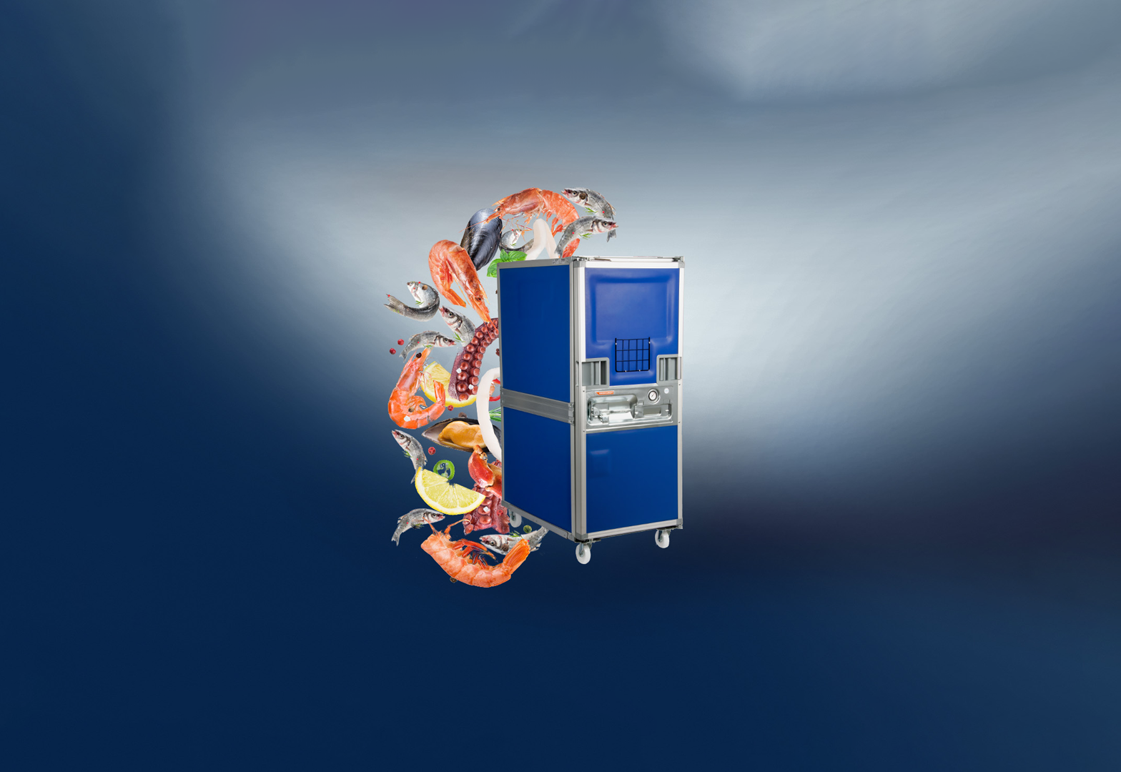 Transport of fresh fish and seafood without water leakage, water drainage at the back of the container