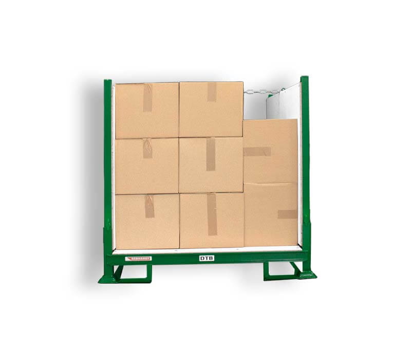 The DTB container has all the necessary features to be moved with roller conveyor and chain conveyor